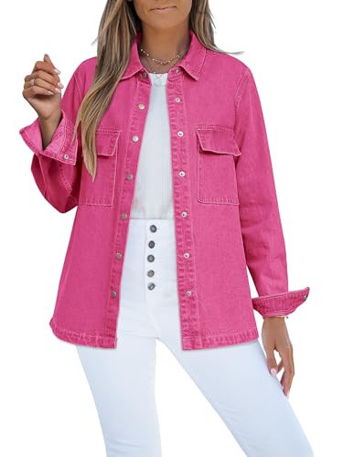 luvamia Womens Shacket Denim Women Pink Jacket For Oversized Jean Fall Pink Tops Dressy Casual Long Size Medium 8 10 (LV-LOW-788264V-F-M) | Amazon (US)