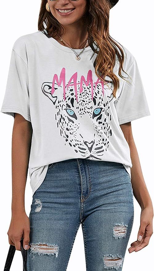 BMJL Women's Graphic Tees Mama Shirts Short Sleeve Leopard Summer Tops Cute Casual Blouse | Amazon (US)