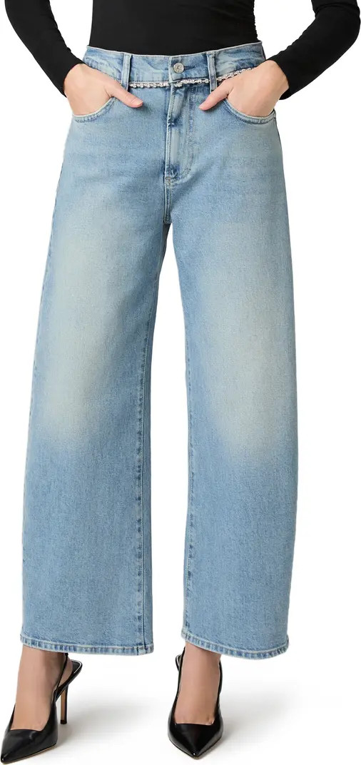 Arellia Rhinestone Detail High Waist Wide Leg Ankle Jeans | Nordstrom