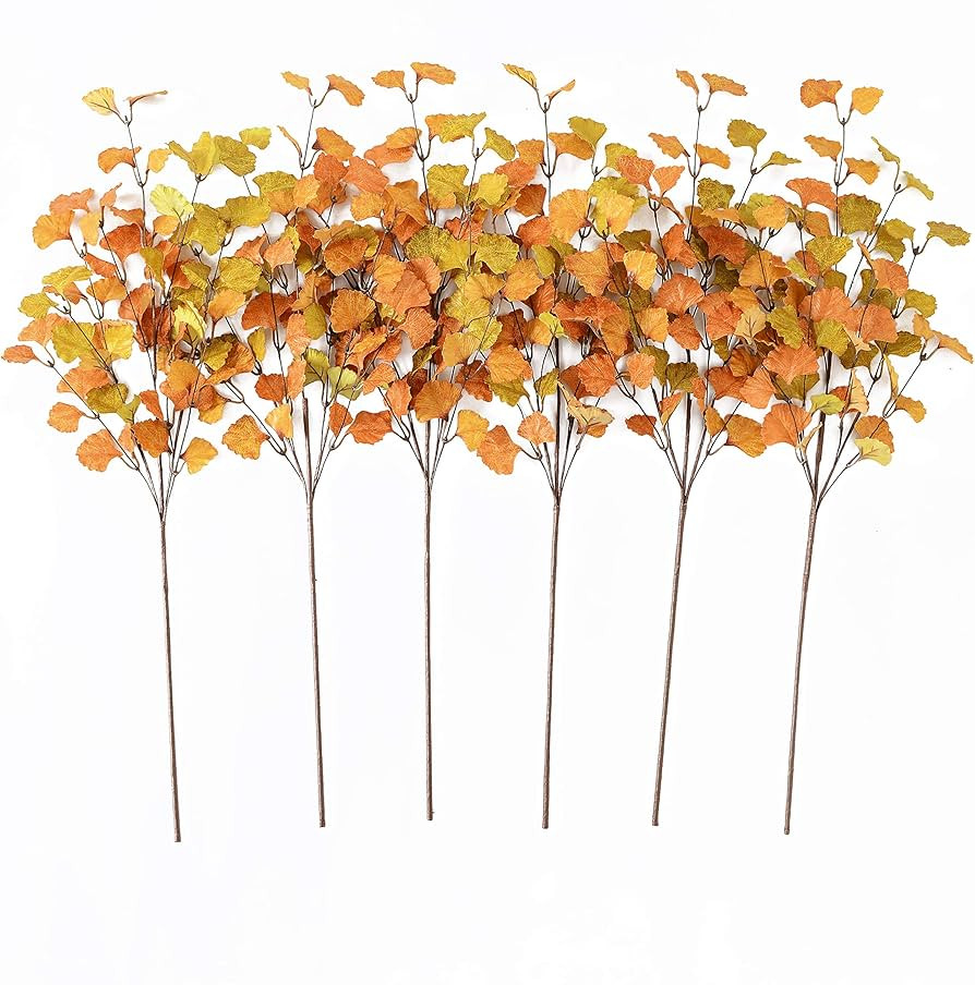 YNYLCHMX 6 Pieces 28" Fall Picks Fall Stems Artificial Ginkgo Leaves Stems Fall Leaf Spray, Fall Lea | Amazon (US)