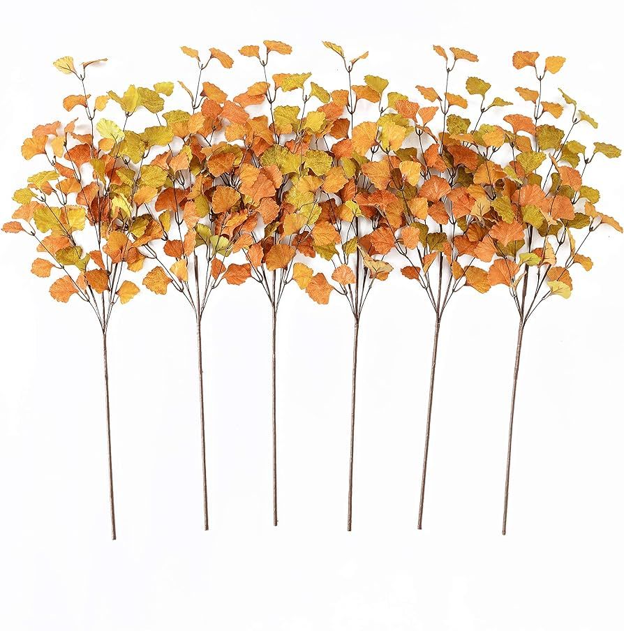 YNYLCHMX 6 Pieces 28" Fall Picks Fall Stems Artificial Ginkgo Leaves Stems Fall Leaf Spray, Fall Lea | Amazon (US)
