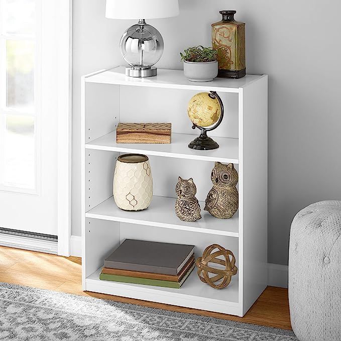 Mainstay' 3-Shelf Bookcase | Wide Bookshelf Storage Wood Furniture Bundle Set (White) | Amazon (US)