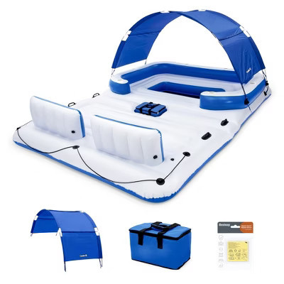 Bestway Hydro-Force Tropical Breeze 6 Person Inflatable Party Island Water Float Lounger with 6 Cup Holders, Backrests, and Detachable Sun Shade | Target
