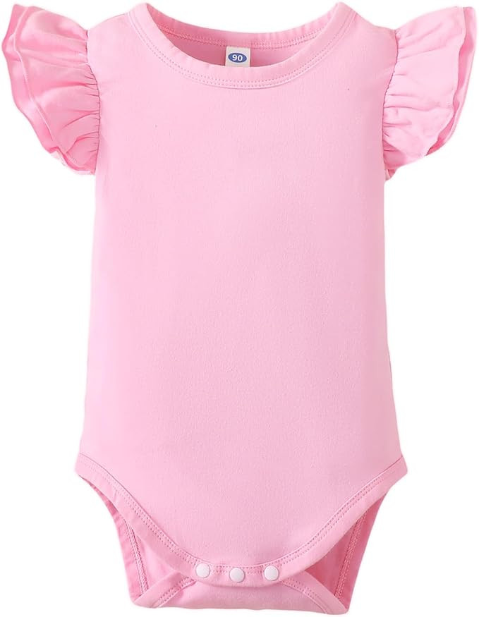 LYSMuch Baby Girls Ruffle Sleeves Bodysuit Infant Solid Color Top Jumpsuit | Amazon (US)