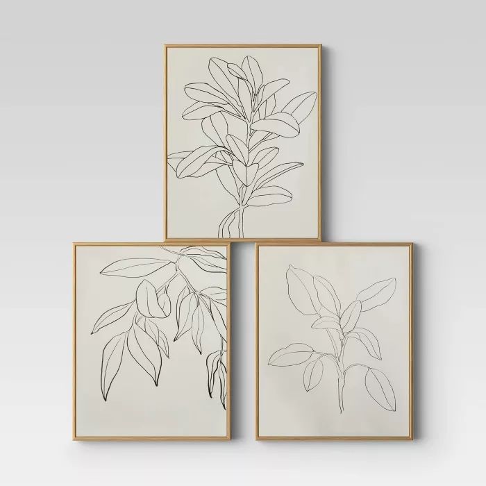 (Set of 3) 16" x 20" Leaf Illustrations Framed Wall Canvas - Opalhouse™ | Target