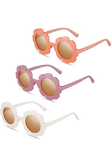 4 Pairs Kids Flower Sunglasses Girls Boys Toddler Round Unisex Mirrored Glasses | Amazon (US)
