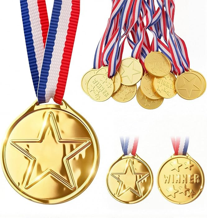 12PCS Gold Medals for Kids, Medals for Awards Plastic Winner Award Medals - Gold Medals for Award... | Amazon (US)