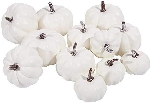 Mimacoo 12 PCS Assorted Sized Rustic Harvest White Artifical Pumpkins Fall Thanksgiving Halloween... | Amazon (US)