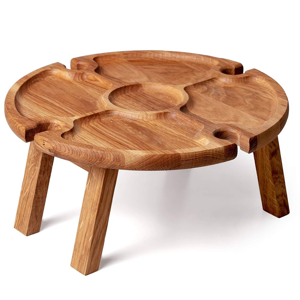 5 Sectional Round Wooden Serving Tray Platter For Wine Glasses And Cheese, Portable Wineglass Sta... | Amazon (US)