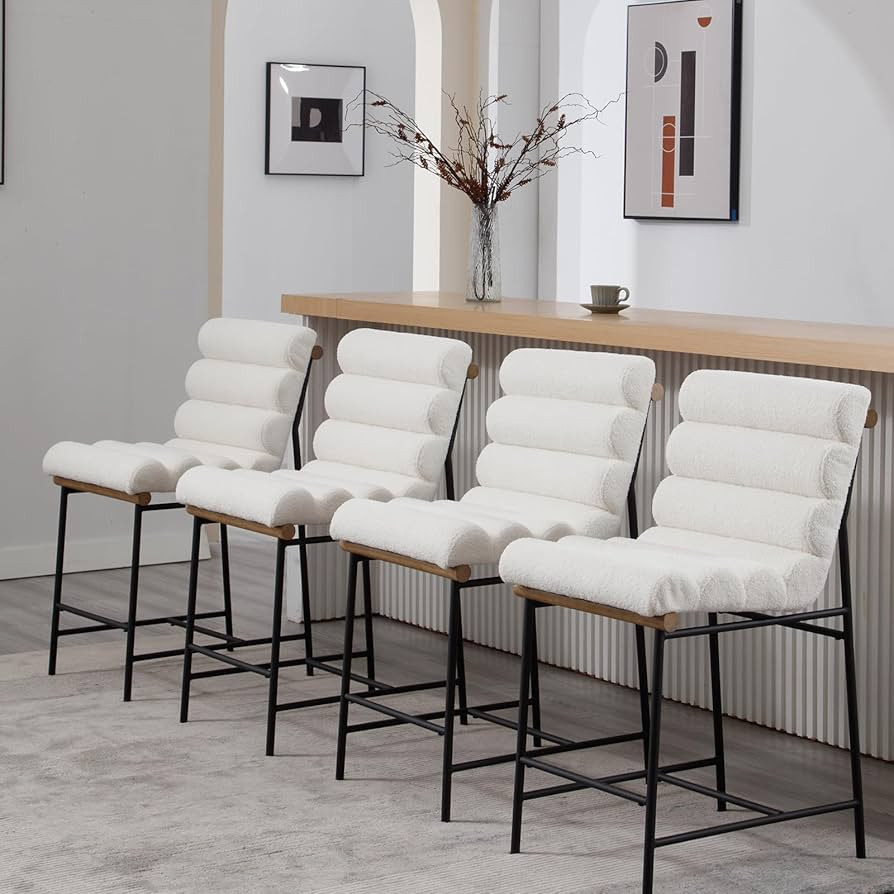 Counter Height Bar Stools Set of 4, 25''H Modern Boucle Counter Stools with Channel Tufted Back, ... | Amazon (US)