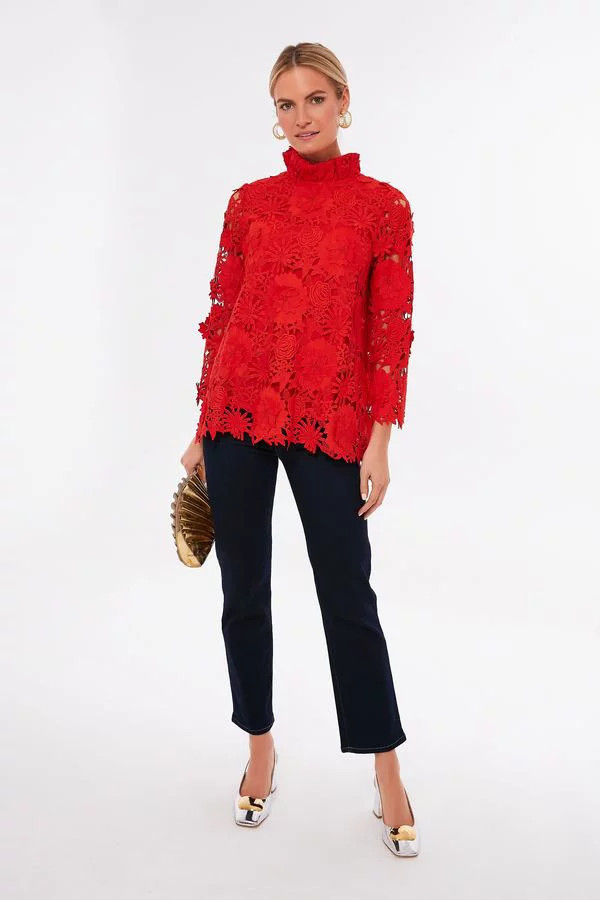 Red Guipure Lace Faye Blouse | Tuckernuck (US)