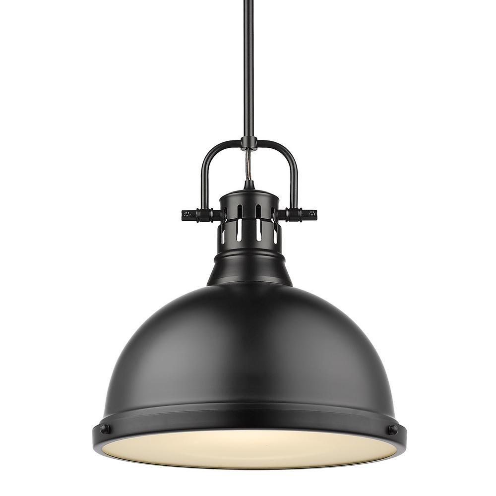 Golden Lighting Duncan 1-Light Black Pendant and Rod with Matte Black Shade-3604-L BLK-BLK - The ... | The Home Depot