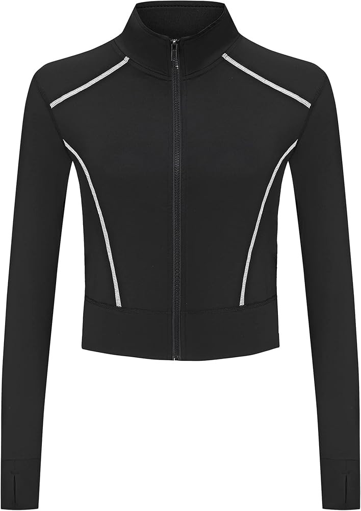 Women Workout Running Track Jacket Full Zip up Slim Fit Yoga Sports Athletic Jacket with Thumb Ho... | Amazon (US)