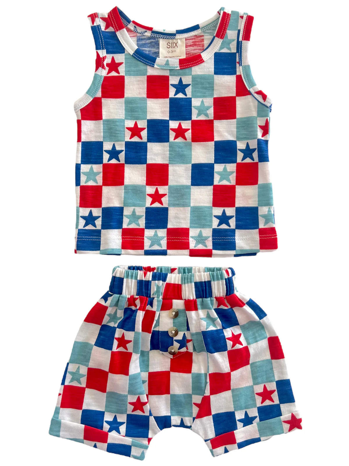 Red, White & Blue Checkerboard / Organic Tank & Short Set | SpearmintLOVE