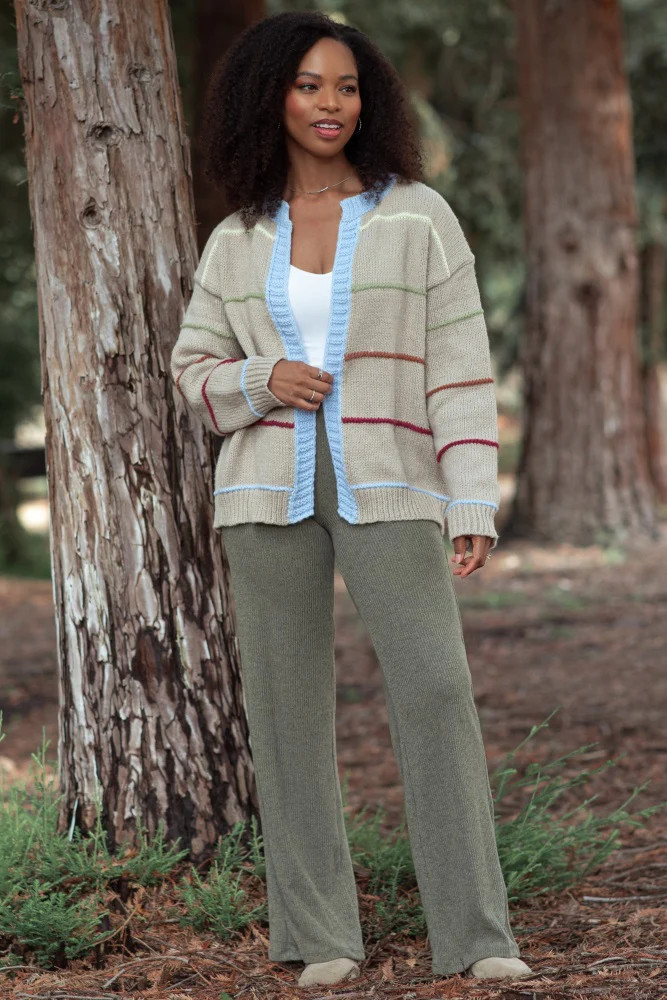 Olive Brushed Knit Flare Leg Pants | PinkBlush Maternity