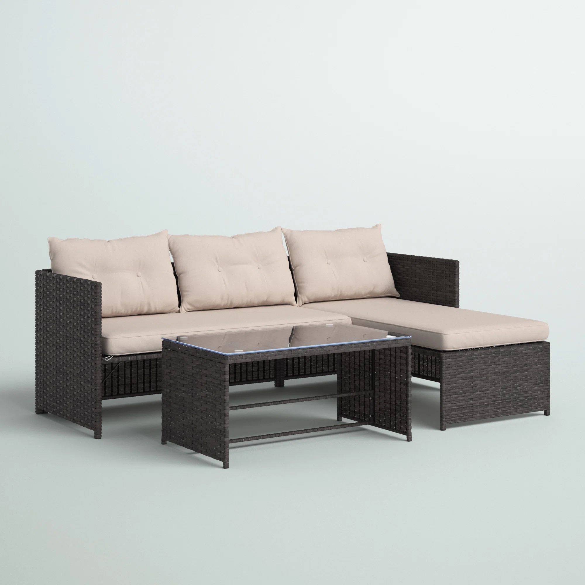 Hudak Wicker/Rattan 3 - Person Seating Group with Cushions | Wayfair North America