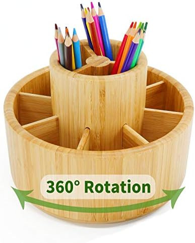 Bamboo Rotating Art Supply Desk Organizer,Pencil Holder Organizer, Desktop Storage Caddy for Pen,... | Amazon (US)