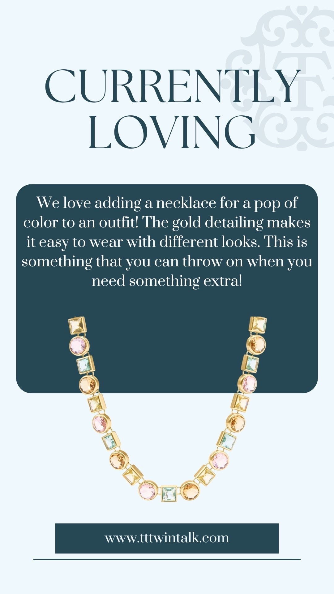 We love adding a necklace for a little pop of color! The gold detailing makes it easy to pair with so many different outfits and adds just the right finishing touch. It’s one of those accessories you can throw on whenever your outfit needs a little something extra.

#LTKSeasonal #LTKOver40 #LTKBeauty