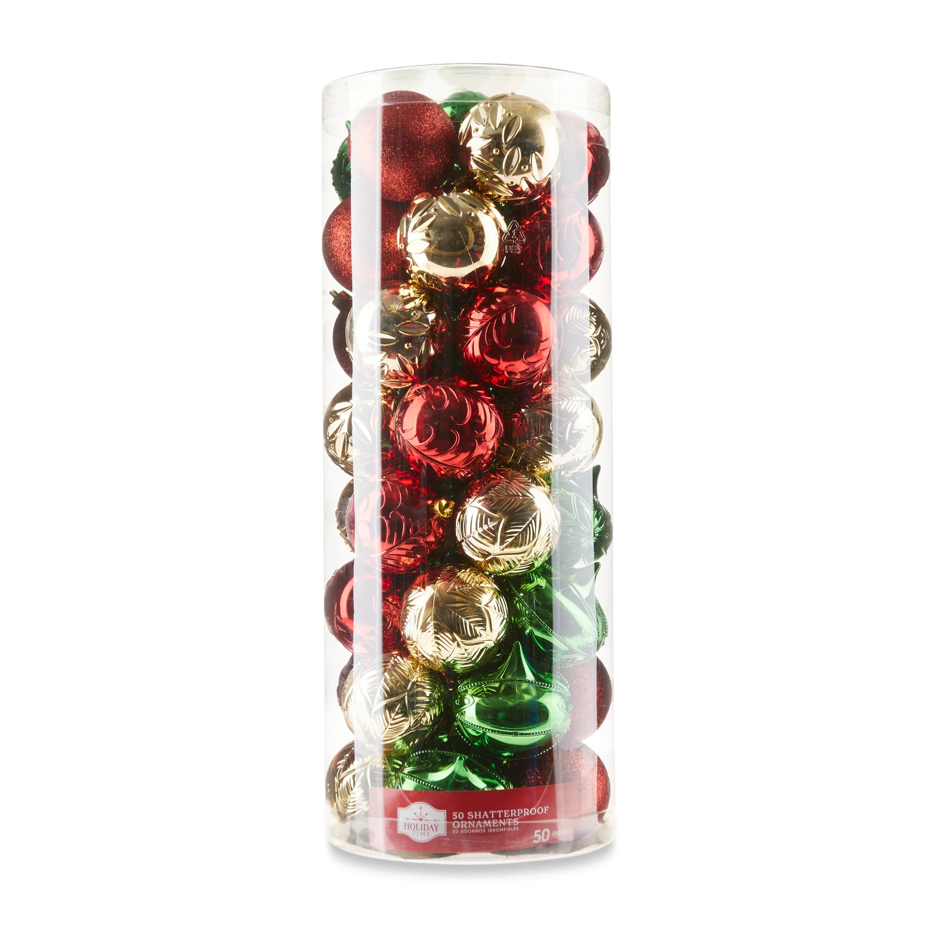 Red, Green and Gold Shatterproof Christmas Ball Ornaments, 50 Count, by Holiday Time | Walmart (US)