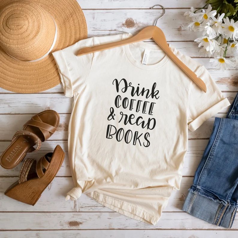 Books and Coffee Tee  Reading Shirt Book Worm Shirt Book - Etsy | Etsy (US)