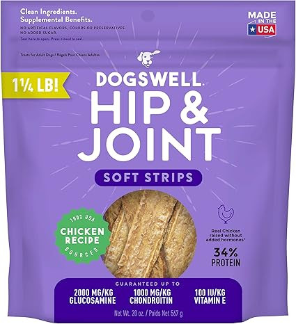DOGSWELL Hip & Joint Dog Treats 100% Meaty, Grain Free, Glucosamine Chondroitin & Omega 3, Chicke... | Amazon (US)