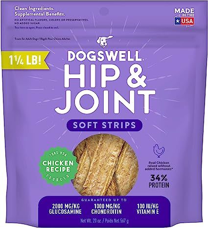 DOGSWELL Hip & Joint Dog Treats 100% Meaty, Grain Free, Glucosamine Chondroitin & Omega 3, Chicke... | Amazon (US)
