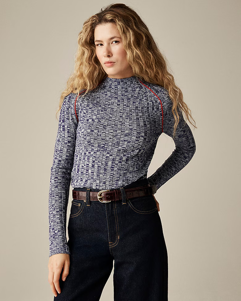Wide-rib mockneck sweater in marled merino wool | J. Crew US