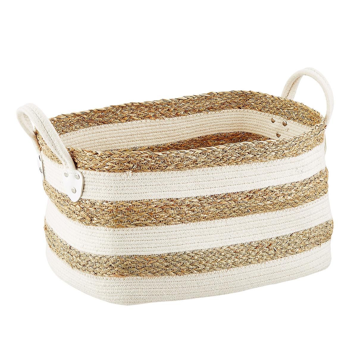 Large Seagrass & Cotton Basket White/Natural | The Container Store