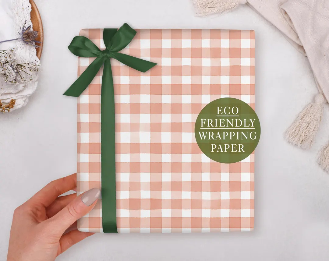 Birthday Wrapping Paper With Peach Gingham - Luxury Gift Wrap, Folded - Etsy UK | Etsy (US)