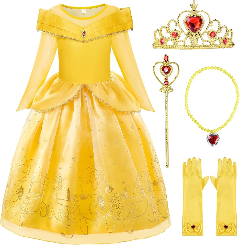 ReliBeauty Little Girls Princess Costume Dress up with Accessories, Yellow | Amazon (US)