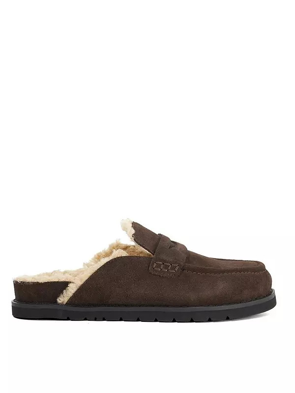 Dune London Goldy Faux Shearling Lined Backless Suede Loafers - Brown | Very (UK)