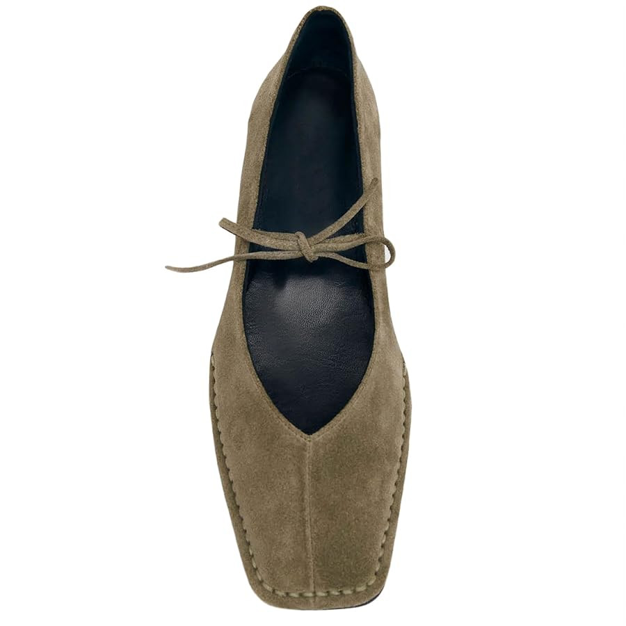 Lace Up Square Toe Ballet Flats for Women Cute Bow Slip On Mary Jane Flats Casual Ballerina Shoes | Amazon (US)