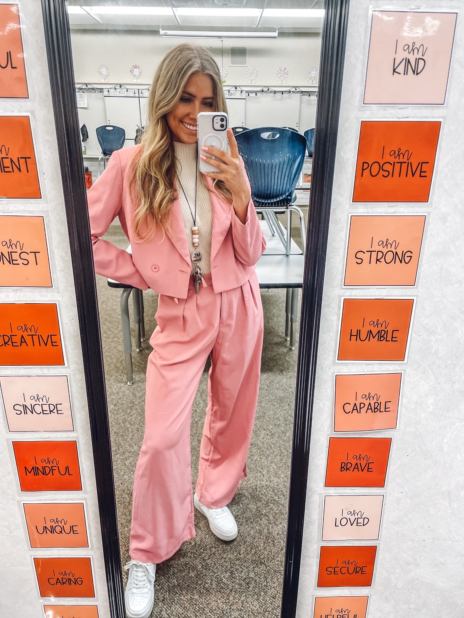 Teacher outfit idea! Obsessed with this blazer pants set! Love the cropped fit of the blazer and the pink is so fun and perfect for Valentine’s Day!!  

Blazer Pants Set: True to size!
Sneakers: true to size, I prefer the wide fit! Such a good dupe!!
The shirt I’m wearing under is part of a set but I wear the top under all kinds of things!! True to size!

| Valentine’s Day outfit | Valentine’s Day fashion | pink blazer | teacher style | teacher fashion | work outfit 



#LTKSeasonal #LTKFindsUnder100 #LTKWorkwear