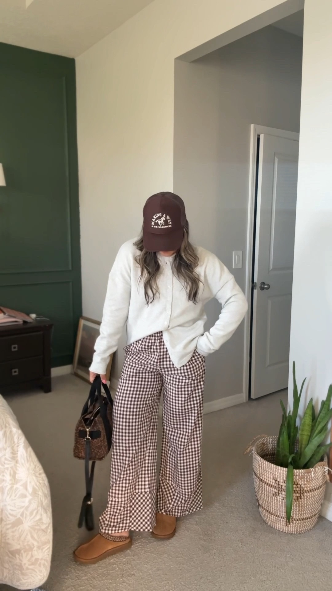 OOTD! Comfy and cute! Wearing a medium in cardi but could have sized down to a small. The quality is SO nice. Gingham pants are in a small. The waist band is a little snug so size up if you want it loose. 

#LTKgrwm #LTKPetite #LTKootd
