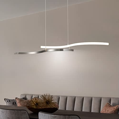 EDISLIVE Modern Wave LED Island Light, 40" Linear Stepless Dimmable Pendant Light Kitchen Island Adjustable Height Ceiling Pendant Nickel | Amazon (US)
