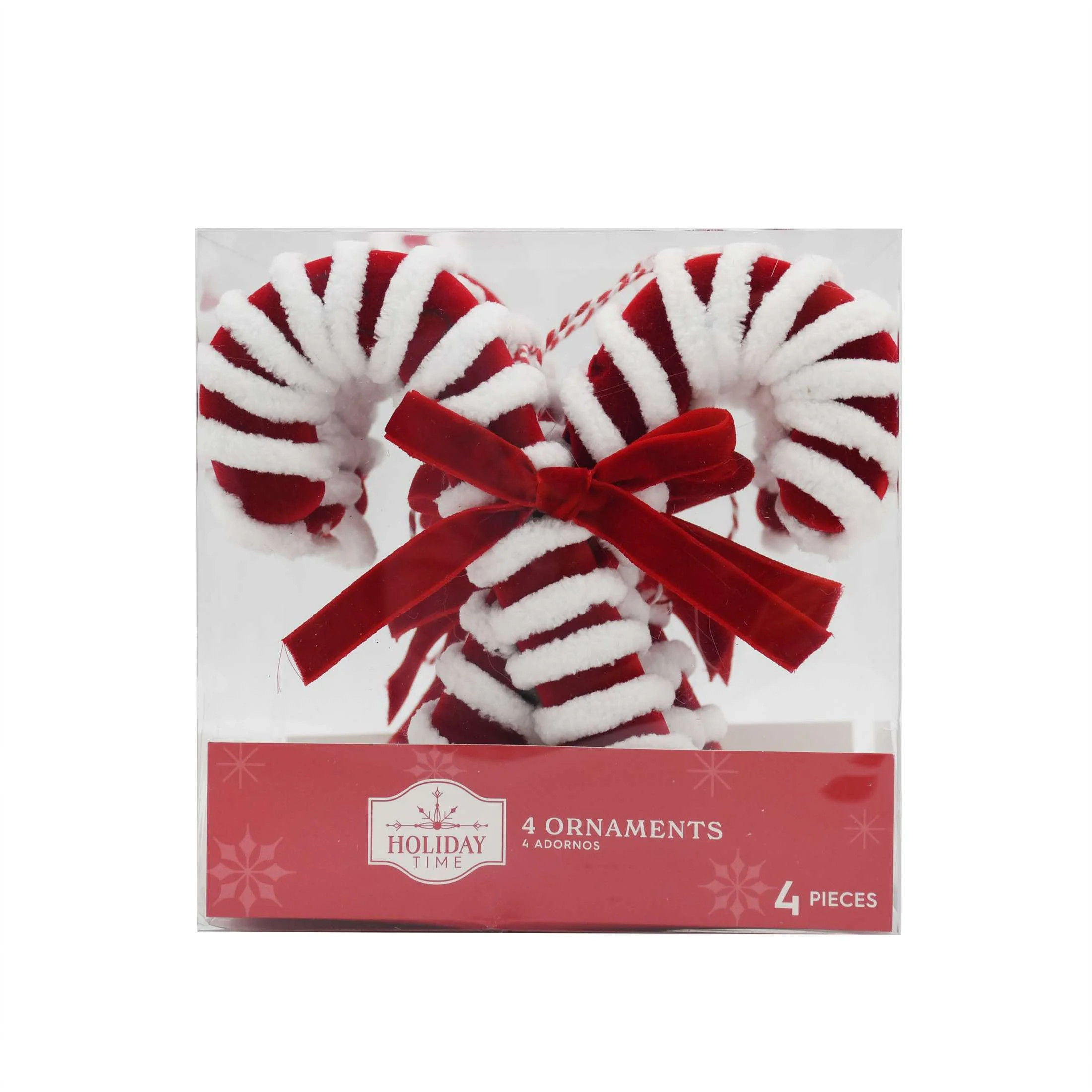Winter Blush Red and White Candy Cane Christmas Ornament Set, 6.3 in, 4 Count, by Holiday Time | Walmart (US)