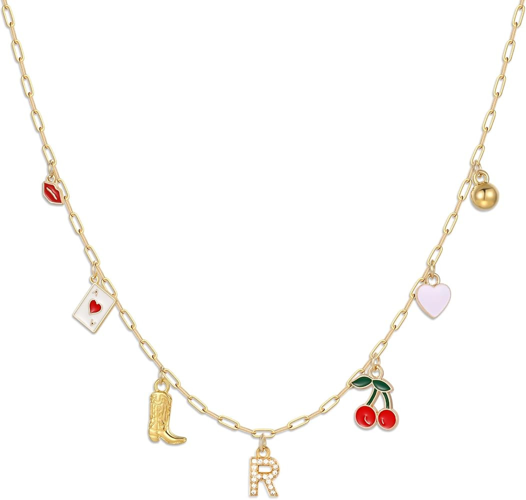 Korotho Initial Cowgirl Charm Necklaces for Women, 14K Gold Plated Dainty Western Cowgirl Cherry ... | Amazon (US)