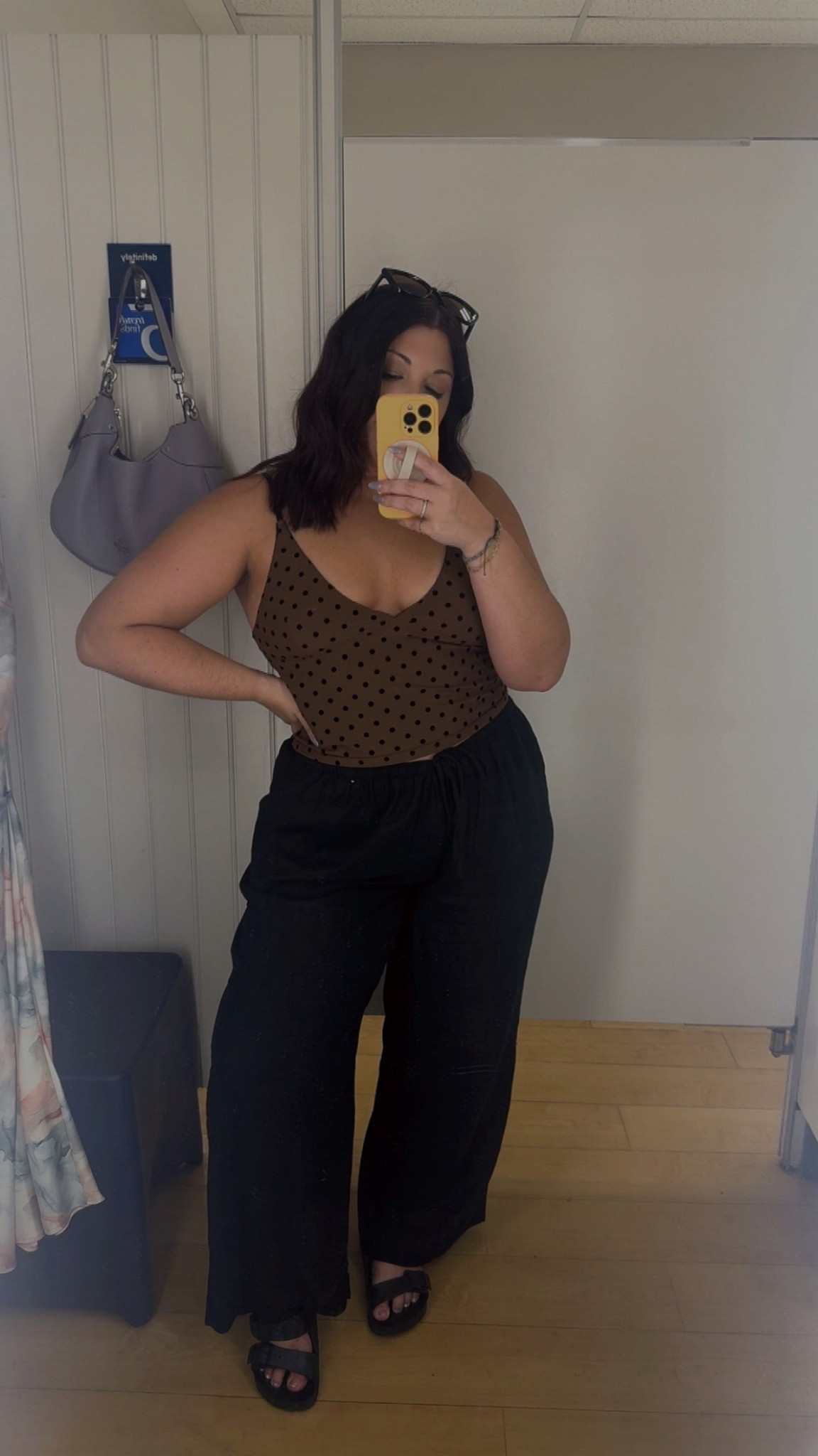 Polka dots + flowy linen pants = the easiest chic summer combo. This tank top is so flattering and pairs perfectly with these lightweight wide-leg pants for an effortless look you can dress up or down. Added simple black sandals and my favorite bag to pull it all together 🤎🖤 

Wearing a size large in the top. Wearing a size XL in the bottoms. 

#LTKMidsize #LTKdayinmylife #LTKootd
