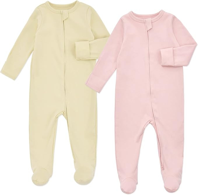 Aablexema Baby Pajamas with Feet and Mittens 2-Pack Zip Up Infant Cotton Long Sleeve Footies Slee... | Amazon (US)
