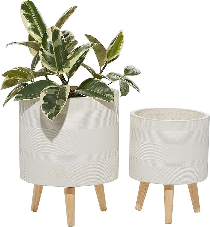 Deco 79 Magnesium Oxide Indoor Outdoor Large Pot with Wood Legs, Set of 2 Planters 16", 13"H, Whi... | Amazon (US)