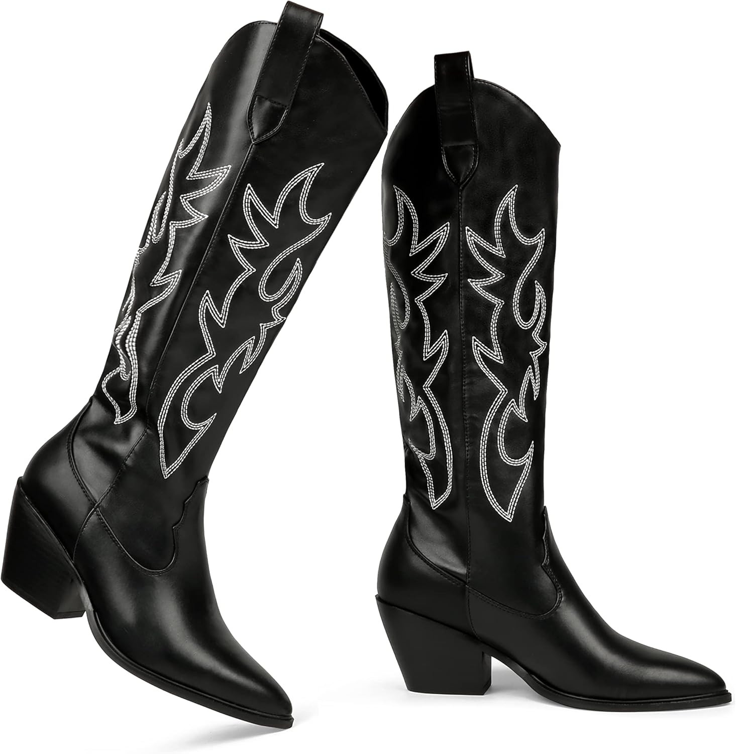 MERUMOTE Women's Western Cowboy Short Ankle Boots Embroidered Shoes Pull On Winter Boots | Amazon (US)