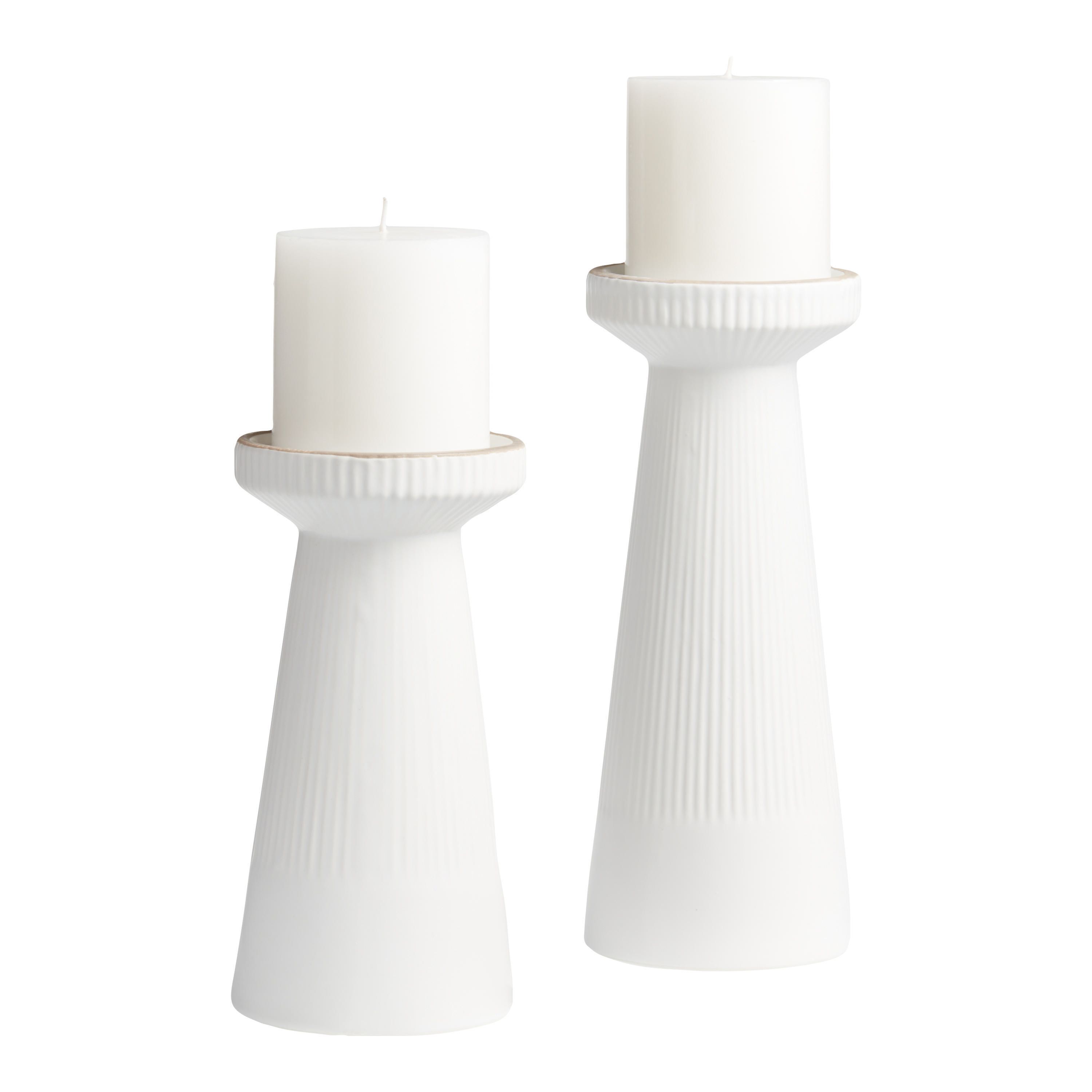 White Ribbed Ceramic Pillar Candle Holder - World Market | World Market