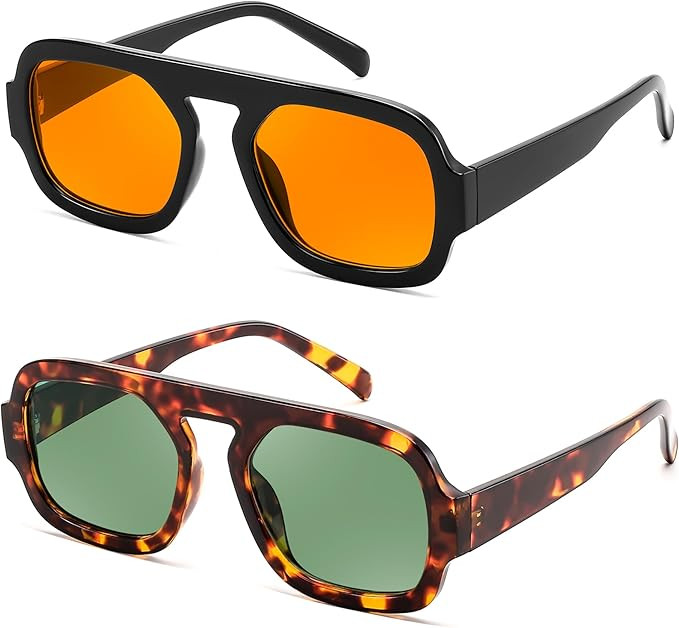 FEISEDY Retro Square Aviator Sunglasses Women Men 70s Vintage Trendy Plastic Frame Sun Glasses B4... | Amazon (US)