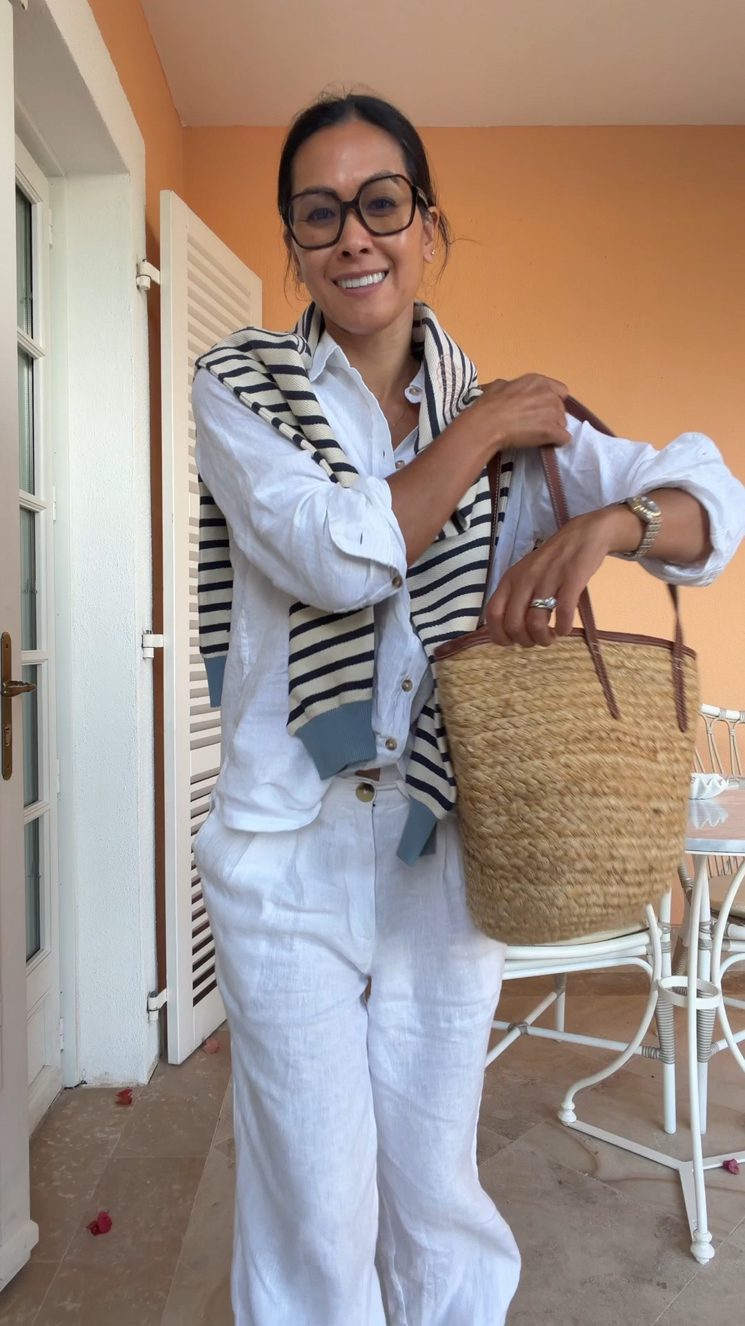 My travel and exploring the town look 
This linen shirt and trier set is so nice! I’m wearing an 8R in trousers and size 10 in shirt
Beach bag and stripes for the French vibe

#LTKuk #LTKeurope #LTKsummer