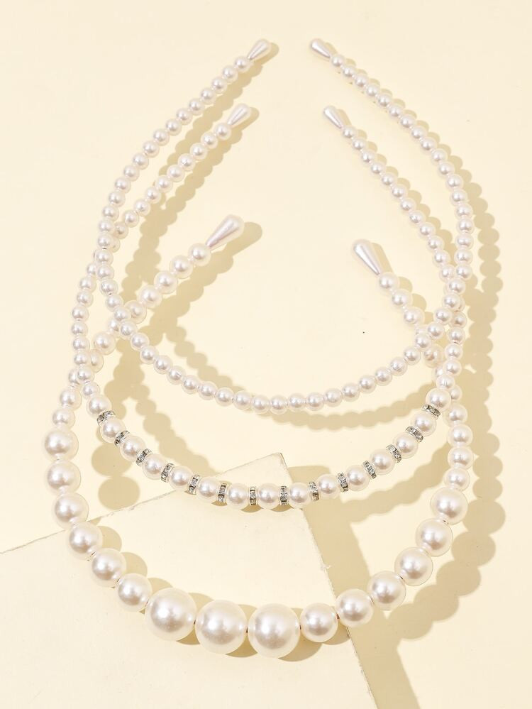 3pcs Faux Pearl Beaded Hair Hoop | SHEIN