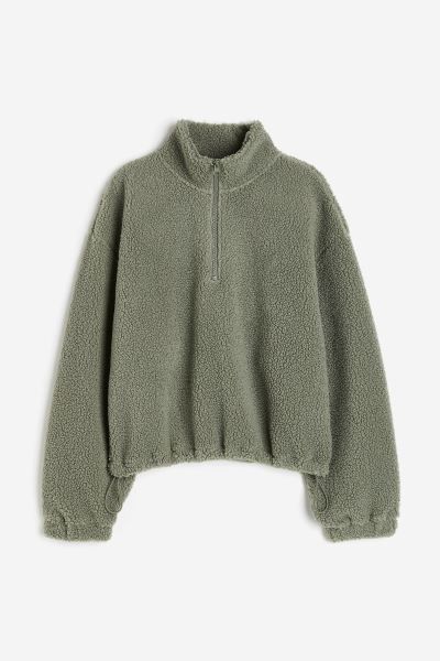 Half-zip Teddy Fleece Sweatshirt - Light gray - Ladies | H&M US | H&M (US + CA)