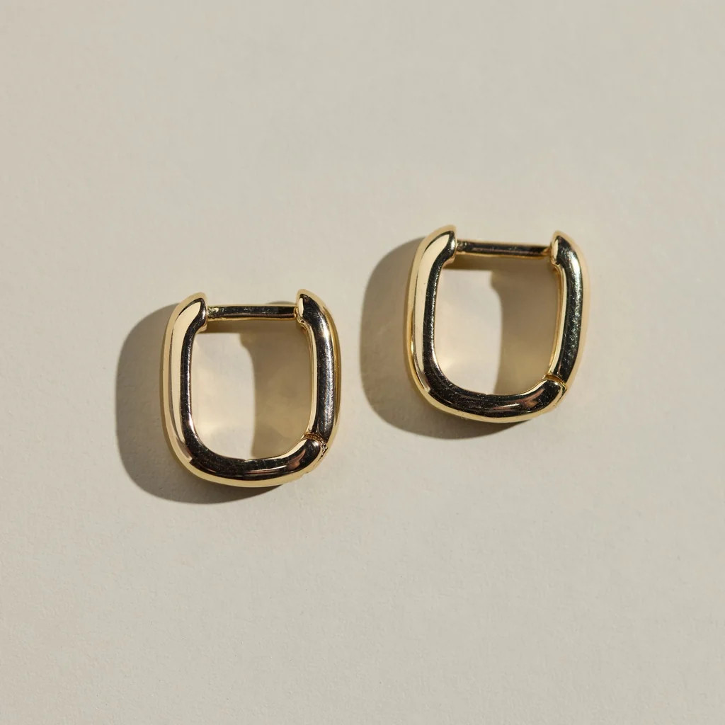 Gold Waterproof Square Huggie Earrings | Nickel and Suede