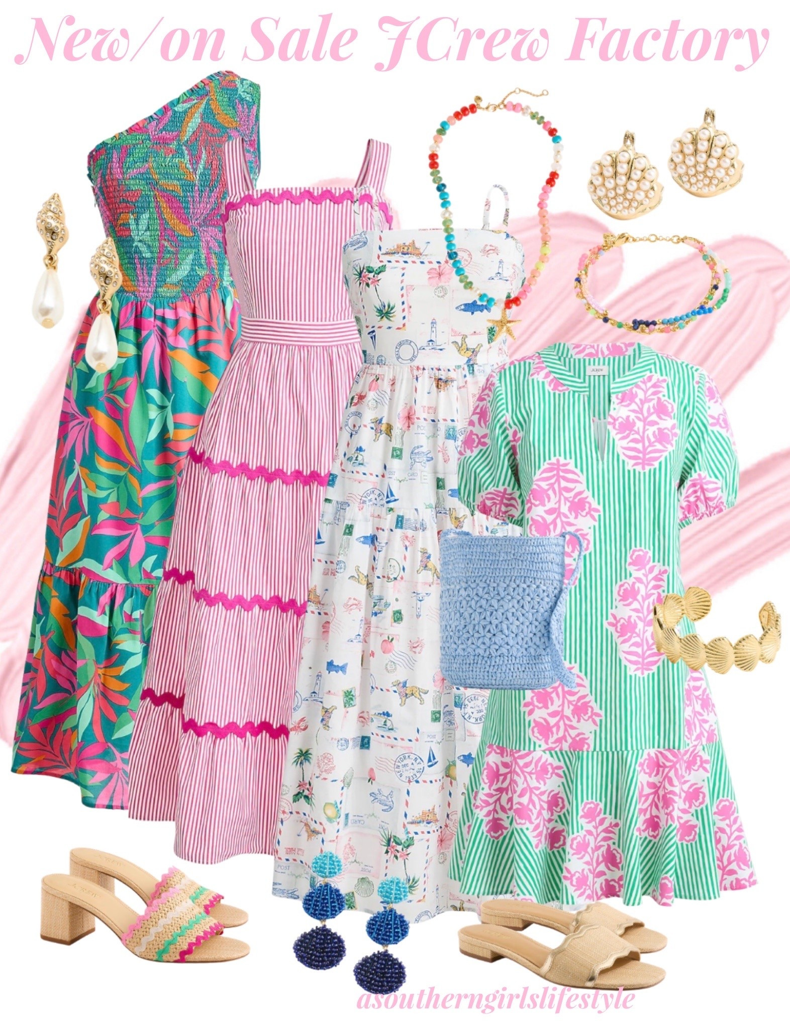 Beautiful New & on Sale JCrew Factory 

One Shoulder Smocked Midi Dress, Pink Striped Tiered Midi Dress, Coastal Theme Modi Dress, Green Pink Mini Shirtdress, Seashell Pearl Drop Earrings, Starfish Beaded Necklace, Pearl Shell Huggie Earrings, Multicolored Bracelets, Blue Floral Woven Bucket Bag, Seashell Bracelet, Woven Heeled Sandals, Beaded Seashell Earrings & Scalloped Slide Sandals  

Summer Outfits. Vacation Outfits Beach. Summer Dresses.

#LTKootd #LTKSeasonal #LTKSaleAlert