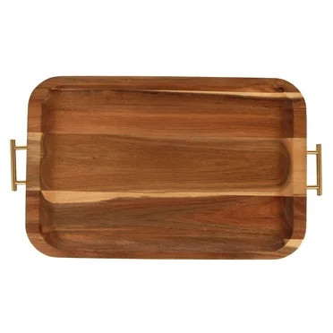 Better Homes & Gardens- Acacia Wood Rectangle Tray with Gold Color Handles, One Size - Walmart.co... | Walmart (US)