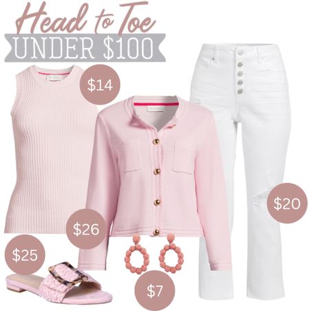Head to toe under $100 outfit with a pink cardigan sweater and white pants 

#LTKFindsUnder50 #LTKStyleTip #LTKFindsUnder100